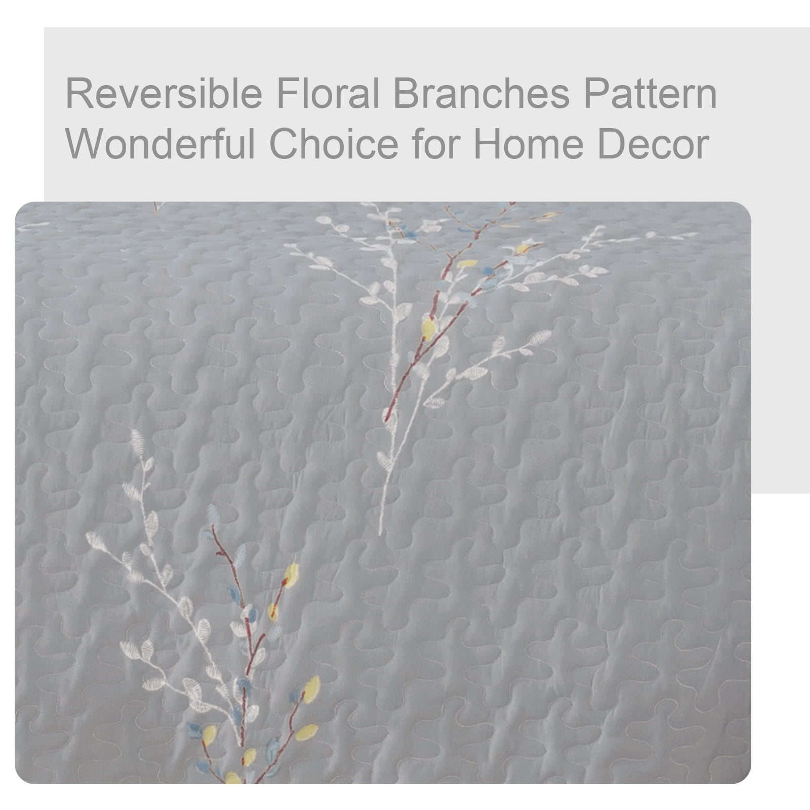Exclusivo Mezcla Microfiber Twin Size Quilt Set, 2 Pieces Lightweight Bedspreads/ Coverlet/ Bedding Set with 1 Pillow Sham, Floral Branches Pattern (68"x 88", Gray)