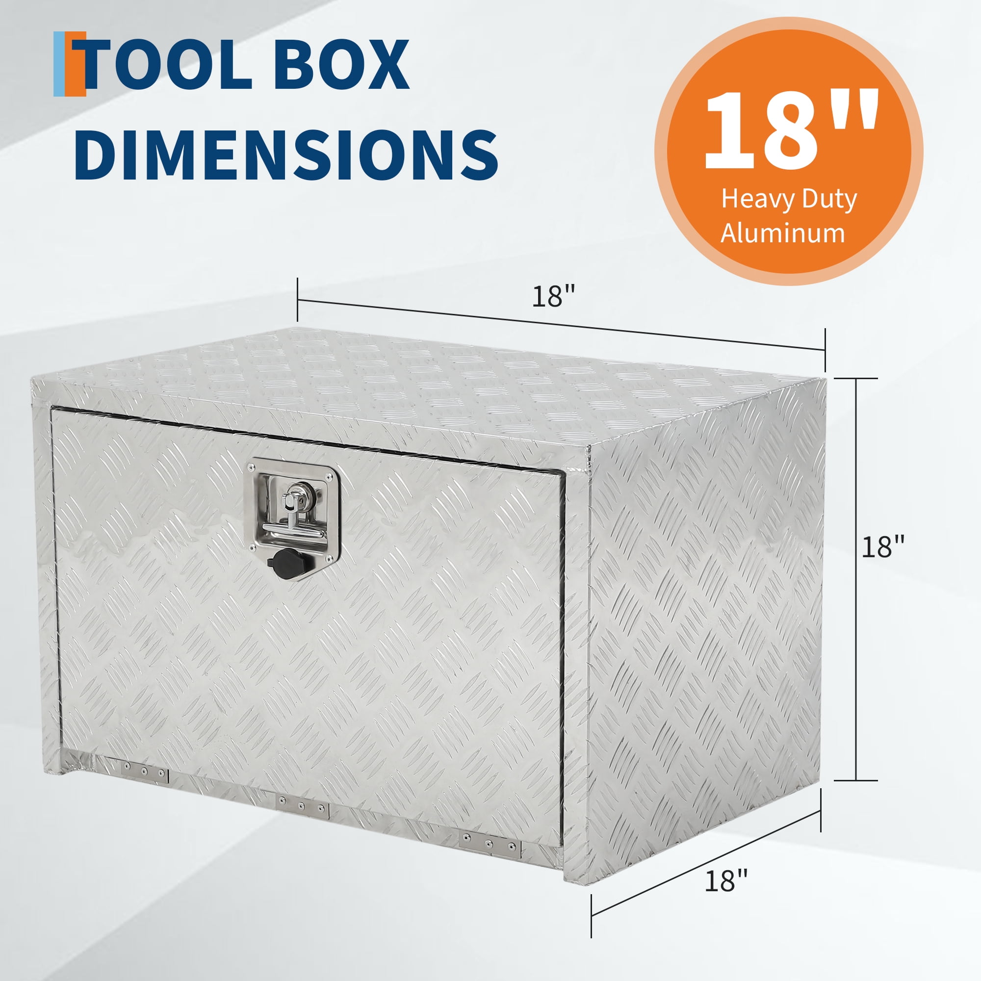 18 x 18 x 18 Inch Aluminum Underbody Truck Tool Box, Heavy Duty Waterproof Trailer Tongue Box with Lock and Keys, Storage Organizer Chest for Pickup Truck Bed, RV, Silver