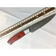 thumbnail image 4 of 9.5" straight back blade skinning knife, 5" full tang Rain drop pattern Damascus steel blade, Bull horn scale with steel bolster, includes Cow hide Leather sheath (Bull horn), 4 of 7