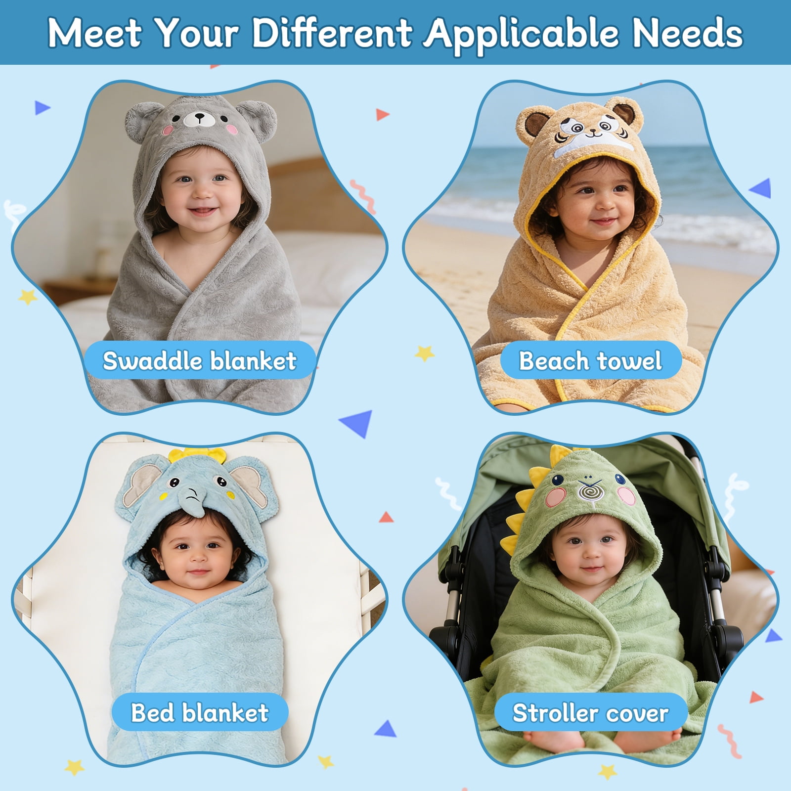 14 PCS Baby Towels, 4 PCS Soft Hooded Baby Towels & 10 PCS Washcloths, Baby Bath Towels for Newborns, Infants & Toddlers- Ultra Absorbent, Cute Baby Towel Gift for Boys