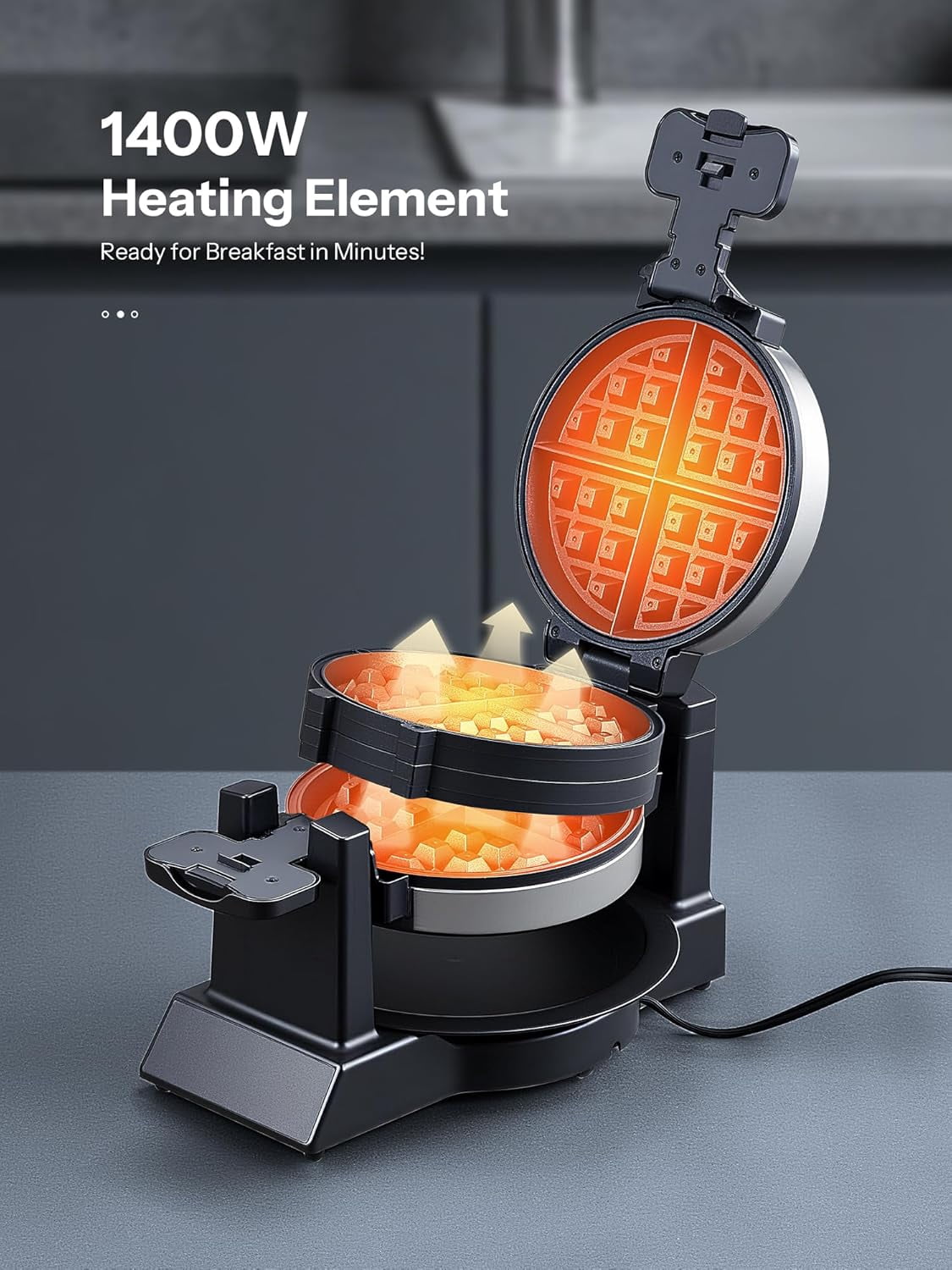 Belgian Waffle Maker - Professional Rotating Waffle Iron with Double Flip Technology, Nonstick Plates, Removable Drip Tray & Cool-Touch Handles