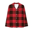 thumbnail image 4 of Diufon 2 Piece Sleepshirt Suits for Women Plaid Pajamas Set Wide Leg Nightwear Pant with Lapel Shirt Top (X-Large, Red), 4 of 6