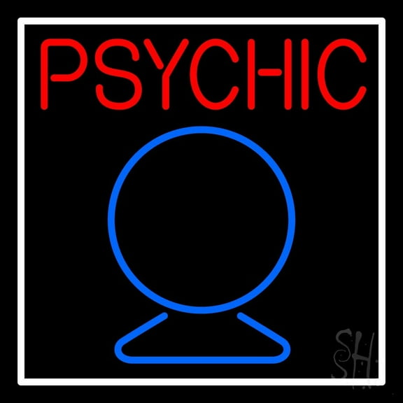 Red Psychic With Crystal LED Neon Sign 24" Tall x 24" Wide - inches Black Square Cut Acrylic Backing, with Dimmer - Bright and Premium built indoor LED Neon Sign for Storefront.