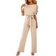 thumbnail image 1 of Women Casual Loose Short Sleeve Belted Wide Leg Pant Romper Jumpsuits, 1 of 2