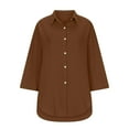 thumbnail image 6 of ibuvkizy Summer Tops for Women 2025 Womens Cotton Linen Button Down Shirts Casual 3/4 Sleeve Solid Color Shirts Loose Work Tops with Pockets,Sizes S-2XL, 6 of 6