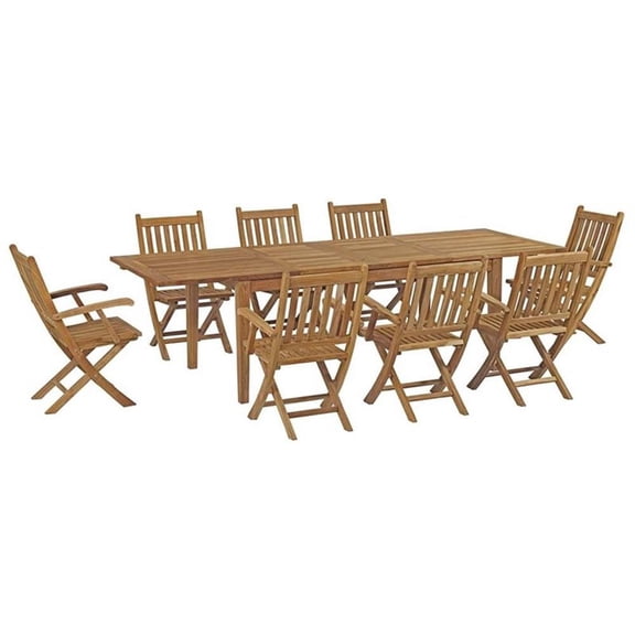 Modway Marina 9 Piece Outdoor Patio Teak Dining Set in Natural