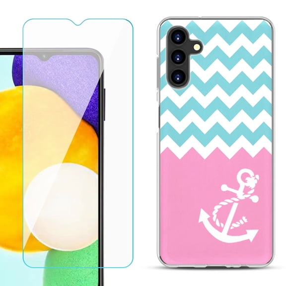 Slim-Fit TPU Fashion Phone Case for Samsung Galaxy A13 5G, with Tempered Glass Screen Protector, by OneToughShield ® - Chevron/Anchor