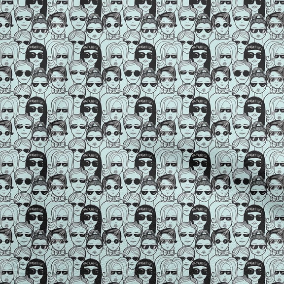 oneOone Viscose Chiffon Sky Blue Fabric People Doodle Art Diy Clothing Quilting Fabric Print Fabric By Yard 42 Inch Wide