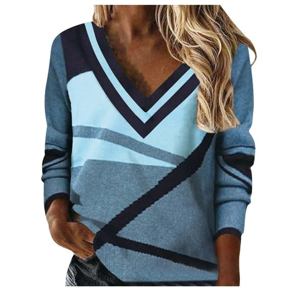 Women's Fall Tunic Tops Crewneck/V Neck Long Sleeve Fashion Vintage Printed Blouses Casual Comfy Pullover Sweatshirts