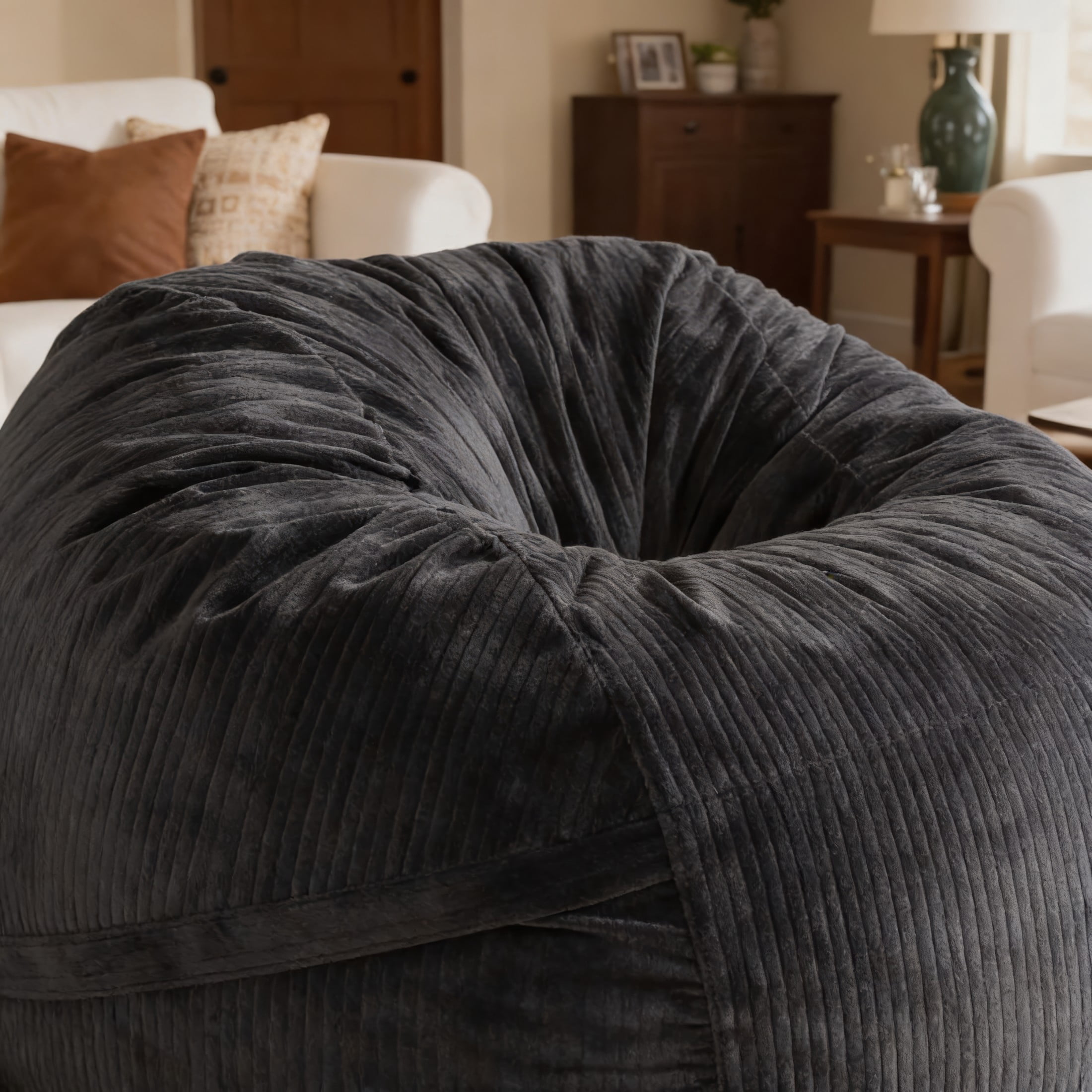 Luna 5 Foot X-Large Bean Bag Chair – Oversized Foam Lounger for Adults & Kids, Plush Corded Faux Fur, Black