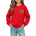 thumbnail image 7 of Risckoth Girl's Leopard Bow Print Crew Neck Sweatshirt, Long Sleeve Solid Casual Fall Winter Pullover, 7 of 7