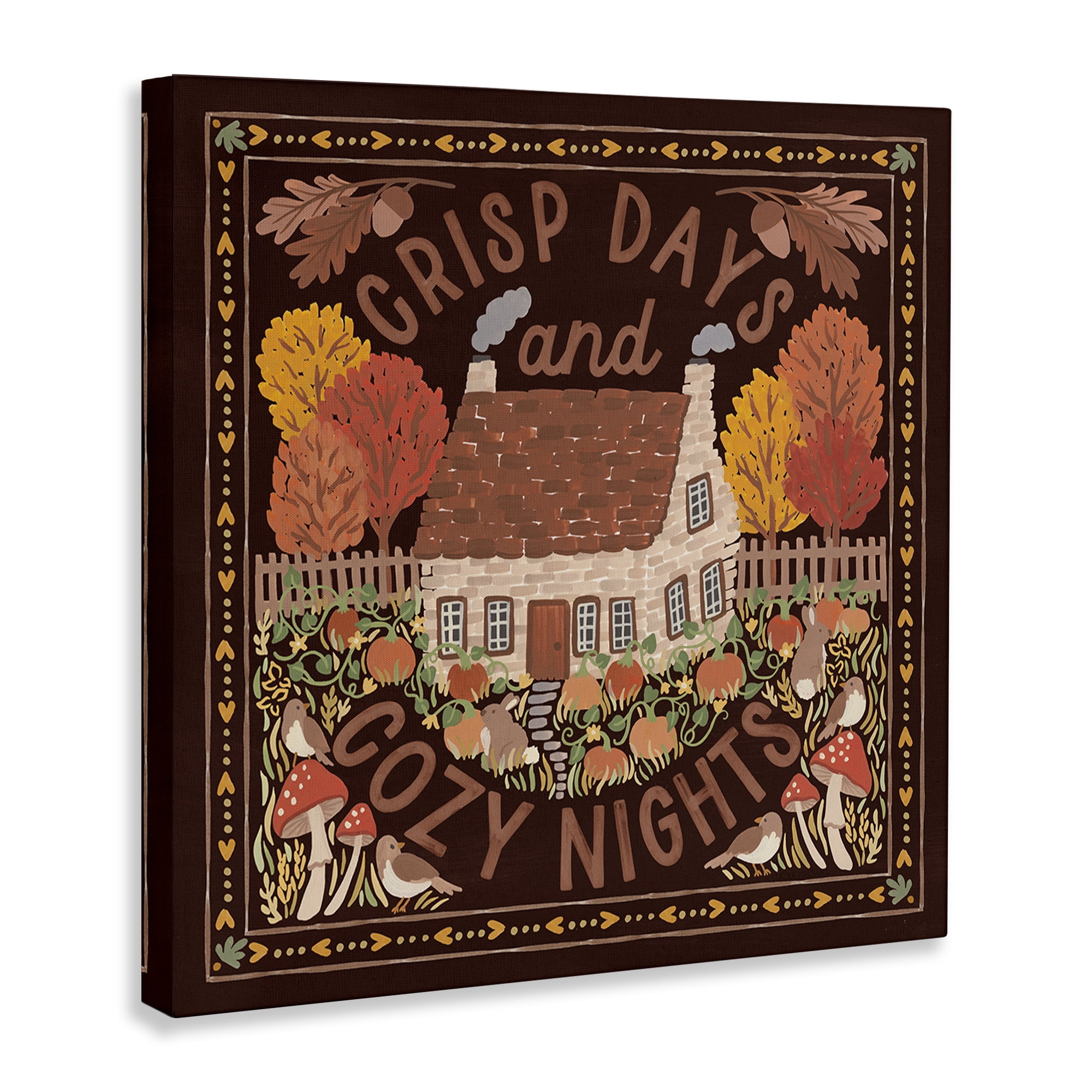 Stupell Industries Crisp Days Fall Phrase Landscape Painting Gallery Wrapped Canvas Art Print Wall Art, 17 x 17