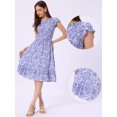 thumbnail image 2 of DARING DIVA Women's Stylish Midi Smocked Floral Fit and Flare Dresses XS Dark Blue Purple, 2 of 7