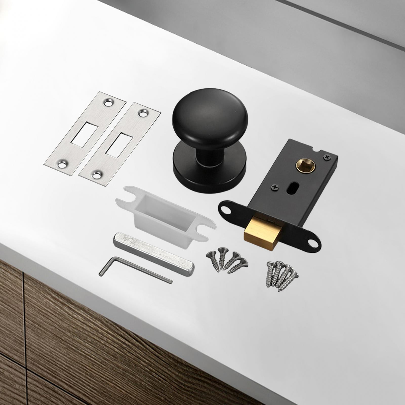 Esquirla Passage Door Knob, Round Doorknob, Single Side Hidden Lock Hardware Interior Door Knob Keyless for Closet Living Room Hallway Black