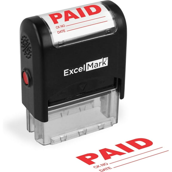 ExcelMark Paid with Check and Date - Self-Inking Rubber Stamp - A1539 Red Ink