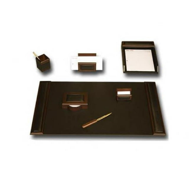 Dacasso D8404 Noyer et Cuir Ensemble de Bureau 7 Pièces
