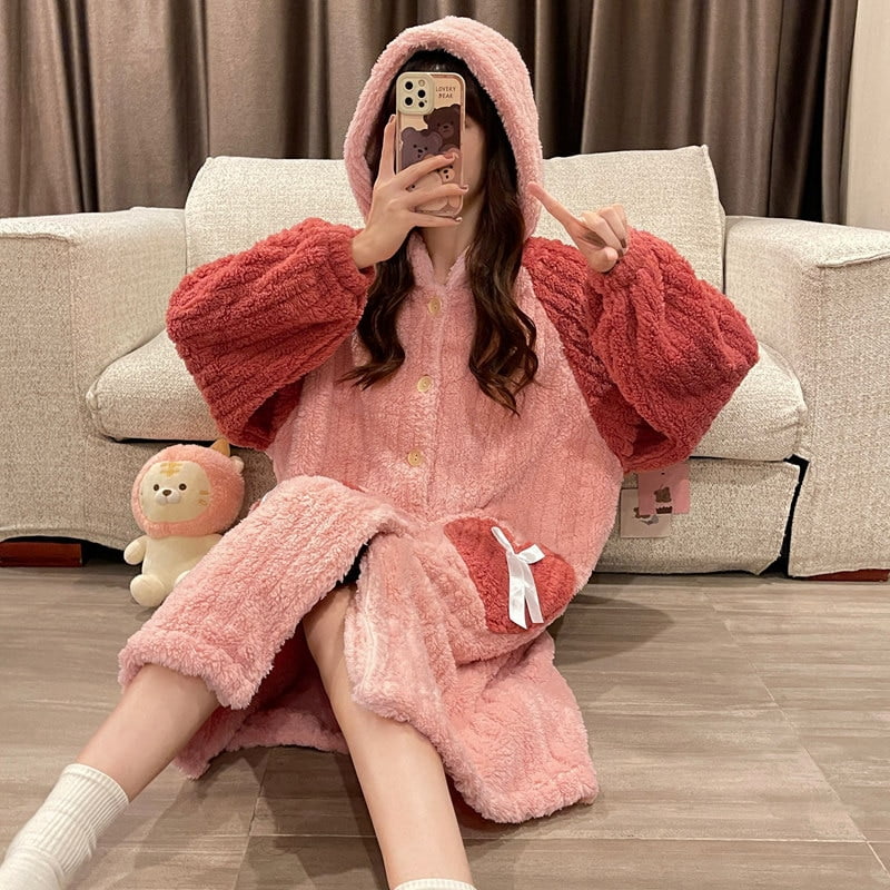 PIKADINGNIS FUNISHI Womens pajamas Sexy Sleepwear пижама женская Plush  Nightdress Plus Size Coral Fleece Hooded Loose Version Nightgown -  Walmart.com