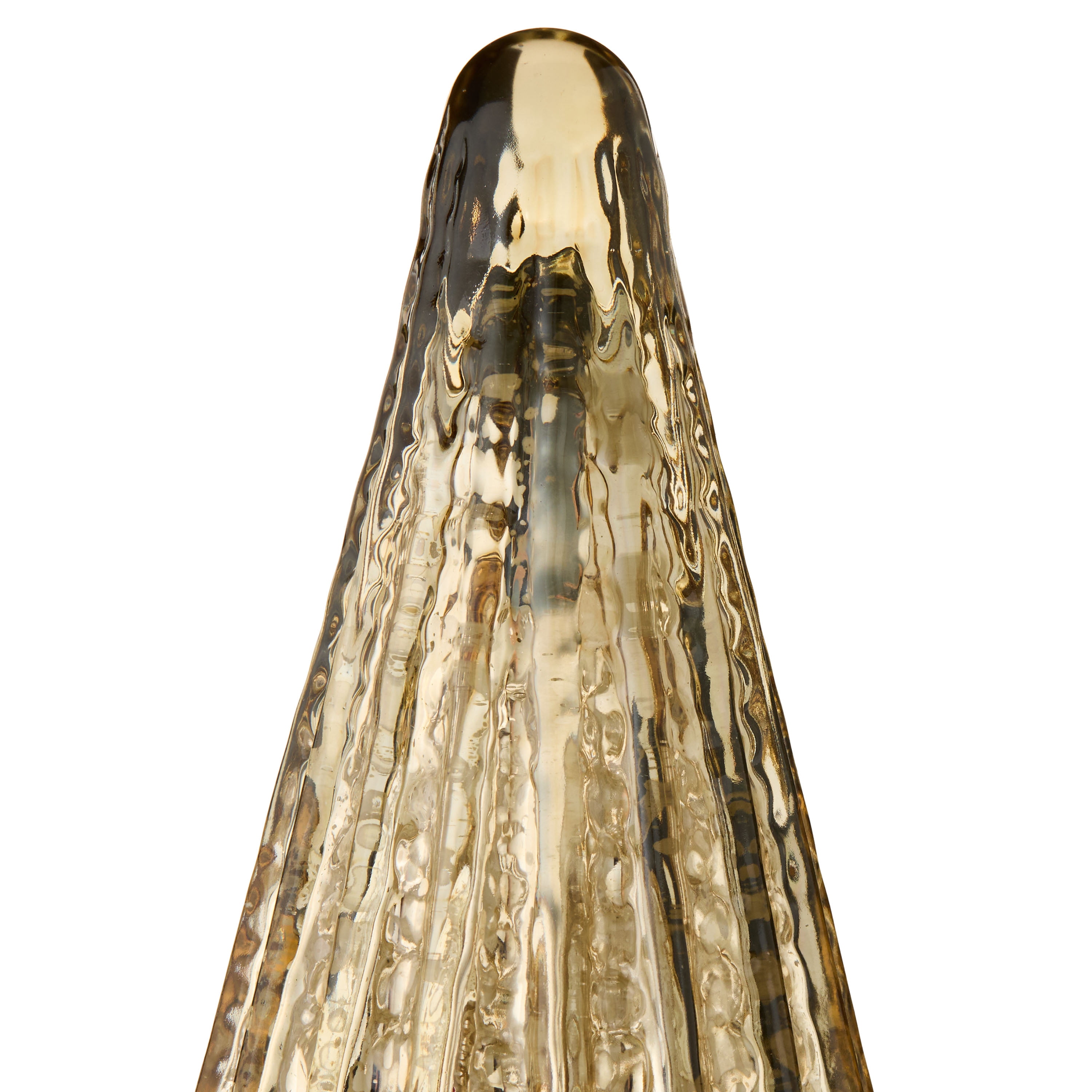 Glass Ribbed Christmas Tree Tabletop Decoration, Gold, 13", by My Texas House