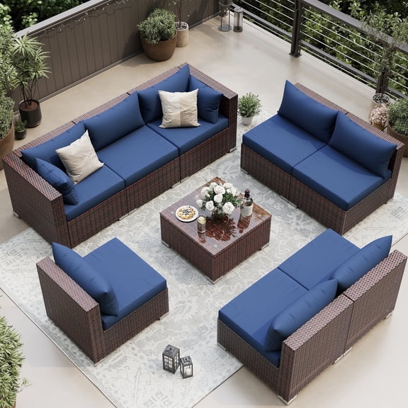 UDPATIO Patio Furniture Sets, Modular Rattan Outdoor Patio Sectional Furniture Sofa Set, Wicker Patio Conversation Set for Backyard,9PCS