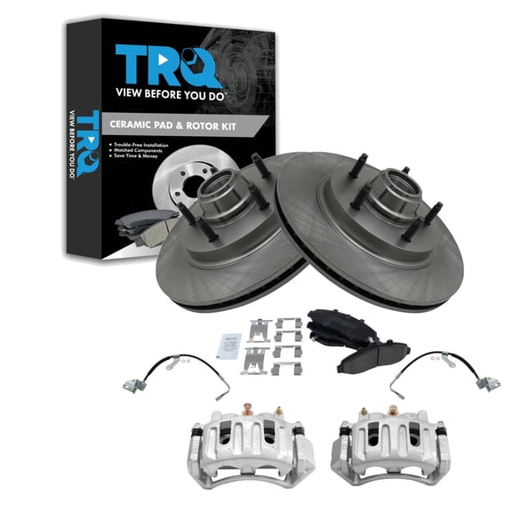 TRQ Front Brake Pad & Rotor Kit Brake Caliper Brake Hose Brake Pads Brake Rotor Ceramic Fits Select 1997-1999 Ford F-150