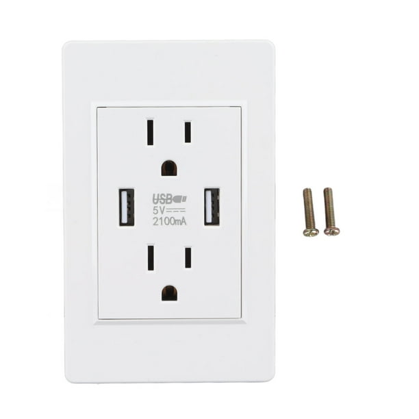 Cargador USB de pared blanco 2 puertos USB 5 V 2100 mA 2 enchufes de EE. UU. Tomas de pared USB de CA de 110 a 220 V para sala de estar