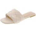 thumbnail image 2 of SNJ New Women's Braided Single Band Strap Flat Square Toe Open Slide Sandal, 2 of 4