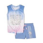 Wonder Nation Girls Graphic Tank Top and Shorts, 2-Piece Outfit Set, Sizes 4-18 & Plus