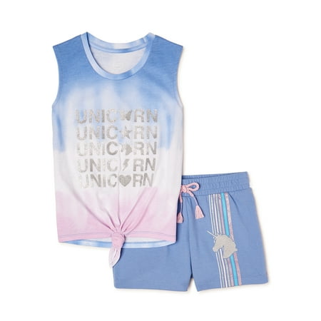 Wonder Nation Girls Graphic Tank Top and Shorts, 2-Piece Outfit Set, Sizes 4-18 & Plus
