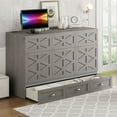 thumbnail image 4 of Harper & Bright Designs Queen Size Murphy Bed, Wooden Queen Murphy Bed Frame with Large Drawers, Chest Cabinet Bed with USB Ports, Gray, 4 of 17