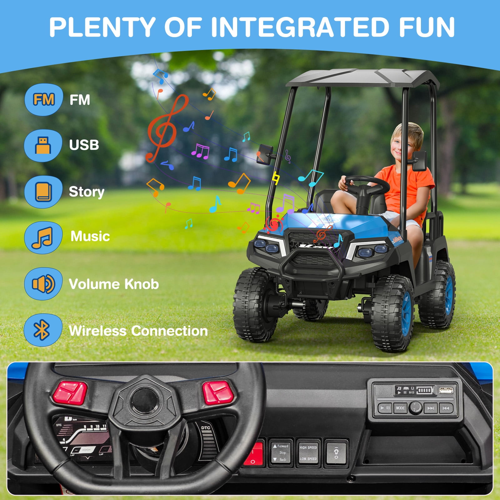 LIGIANT 24V 4-Seater Kids Electric Golf Cart, 4WD Ride-On Car with Remote, Awning, Suspension & Music Features