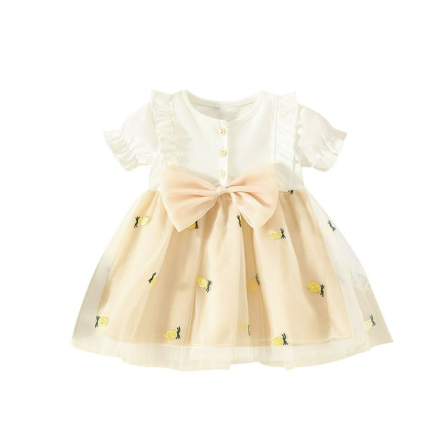 Yuyuzo Toddler Tulle Dress Ruffle Short Sleeve Button down Knit Dress Cute Pattern Princess Party Clothes