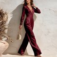 thumbnail image 5 of JoveMarine Womens Jumpsuits Casual V Neck Long Sleeve - Satin Everyday One Piece, Jumpsuits for Women Silky Smooth Jumpsuit, Casual Jumpsuits for Women for Daily,Wine L, 5 of 6