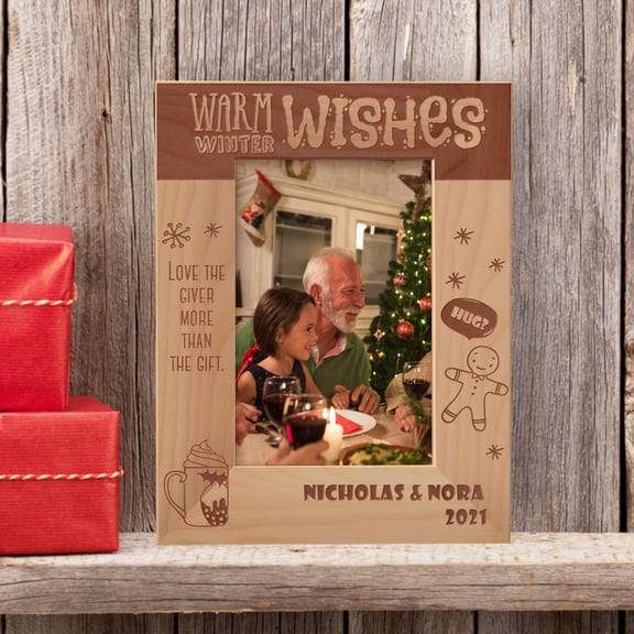 Warm Winter Wishes Love The Giver More Than The Gift Personalized Wooden Frame 4" x 6" Brown (Vertical)