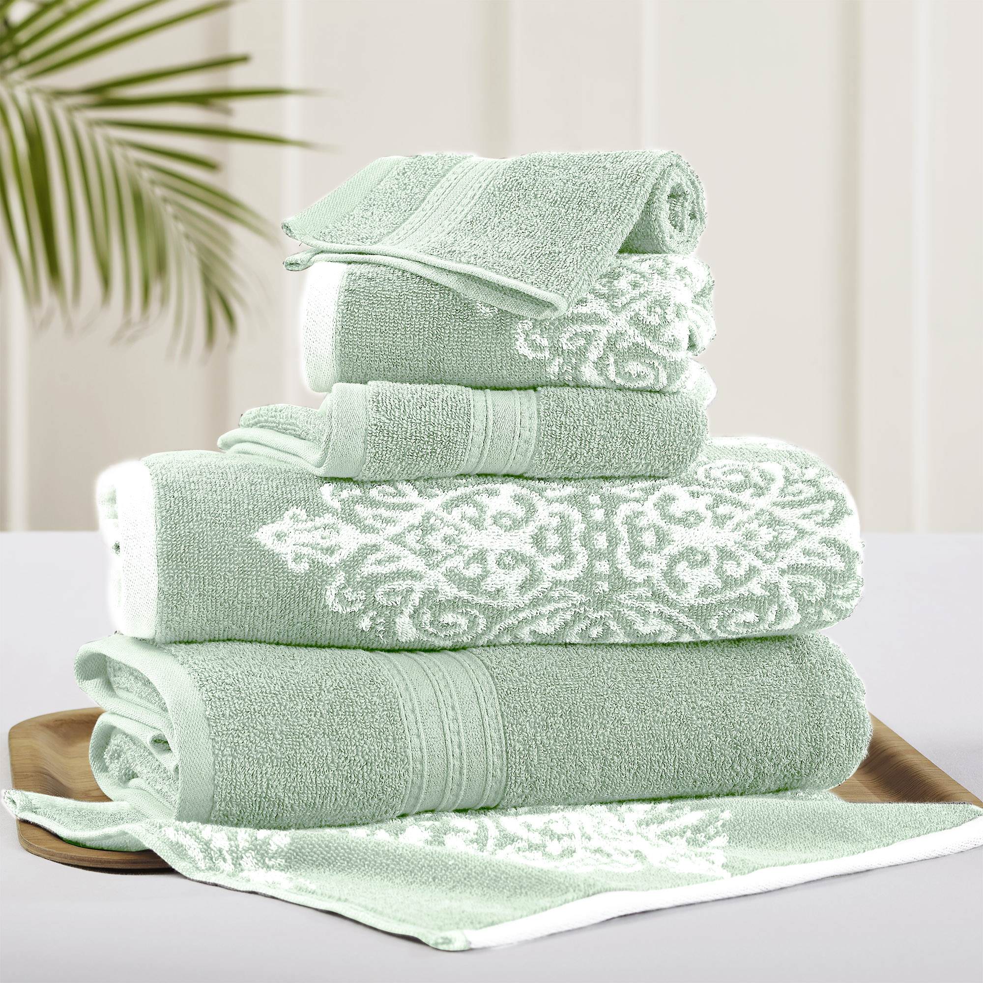 Pacific Coast Textiles 6 Piece Cotton Bath Towel Collection, Green, White,  Multi-color - Walmart.com