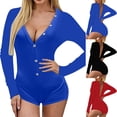 thumbnail image 4 of jsaierl Womens V-Neck Shorts Jumpsuit One Piece Bodysuit Pajama Long Sleeve Bodycon Rompers Overall, 4 of 5