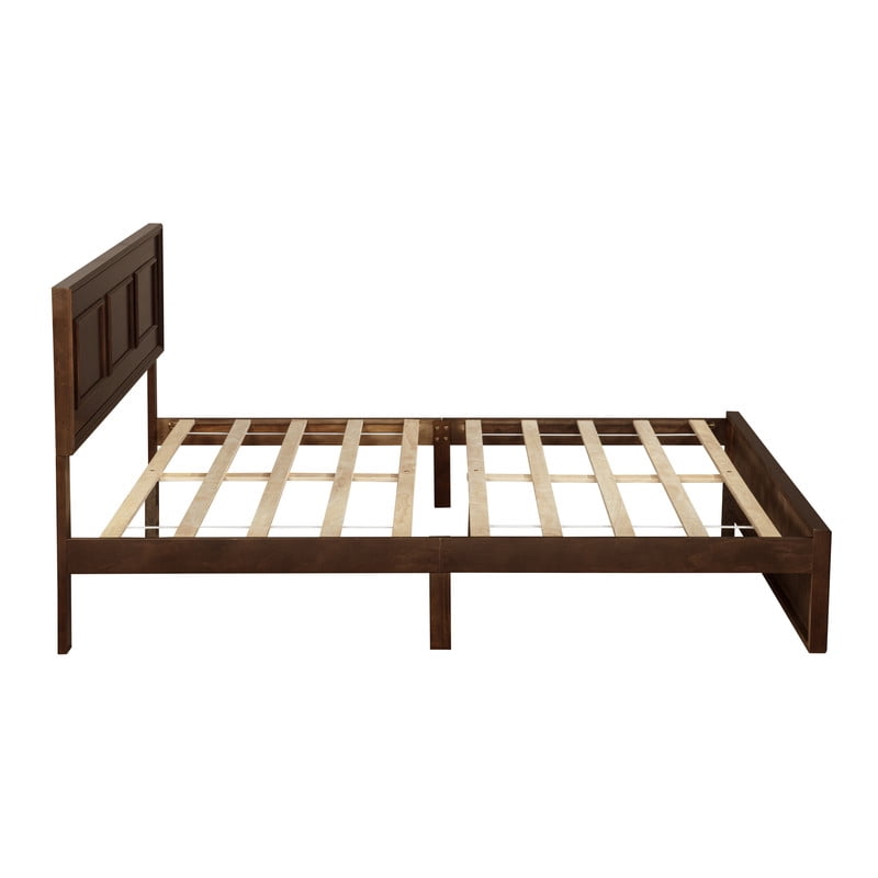 Vintage Queen Size Platform Bed with Adjustable Height Headboard, Wooden Low-Profile Bed Frame with Under-Bed Storage
