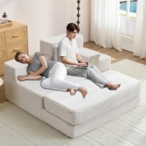 Oversized Chaise Lounge Chair Furniture Indoor, No Assembly Required, Pipleo 60" Sofa Bed Sleeper, High-Density Foam Cloud Couch with Dual-Height Armrests and 2 Pillows for Living Room, Bedroom