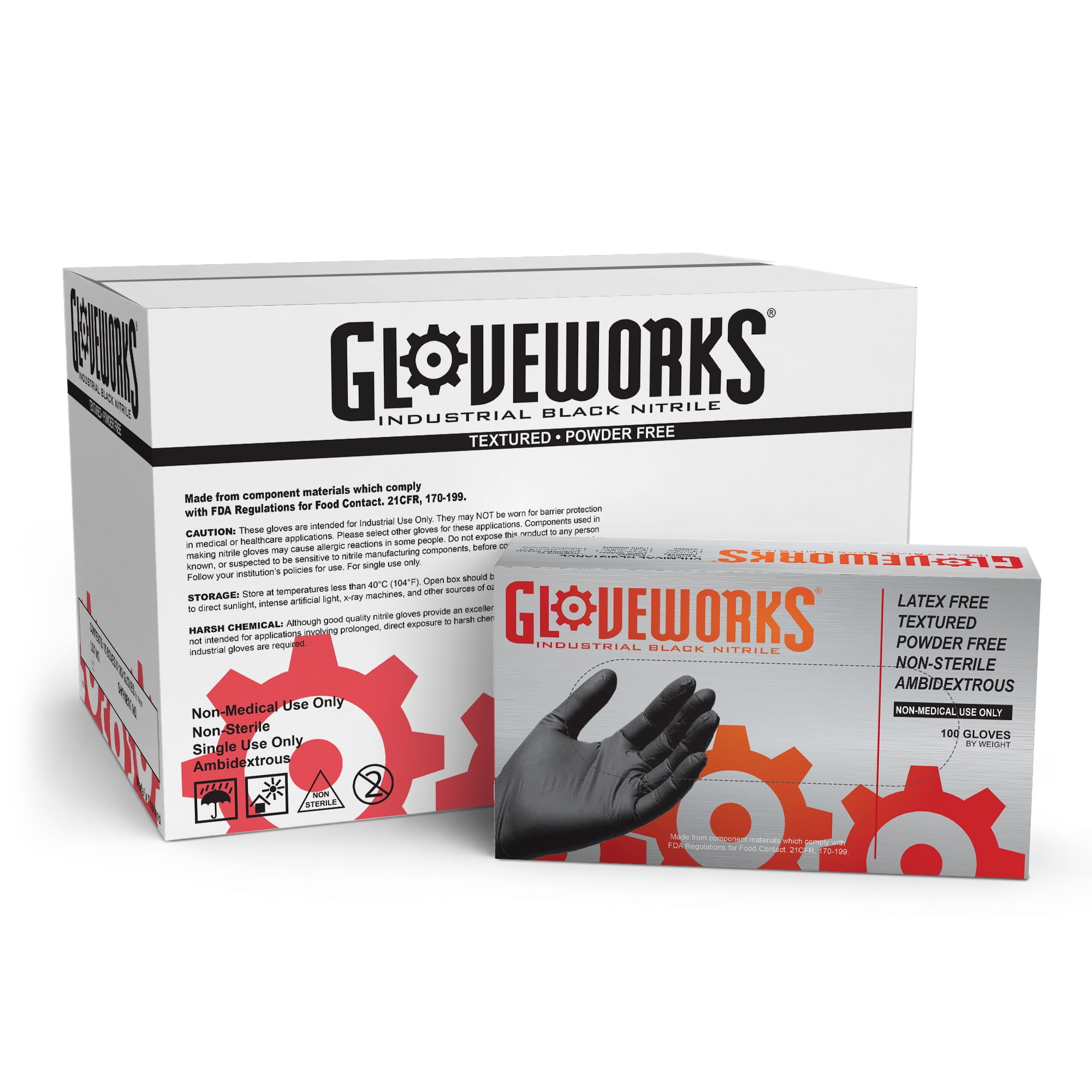 Gloveworks Nitrile LatexFree Industrial Gloves, Large, Black, 1000