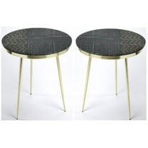 Home Square Modern Marble and Brass Accent Table in Green - Set of 2