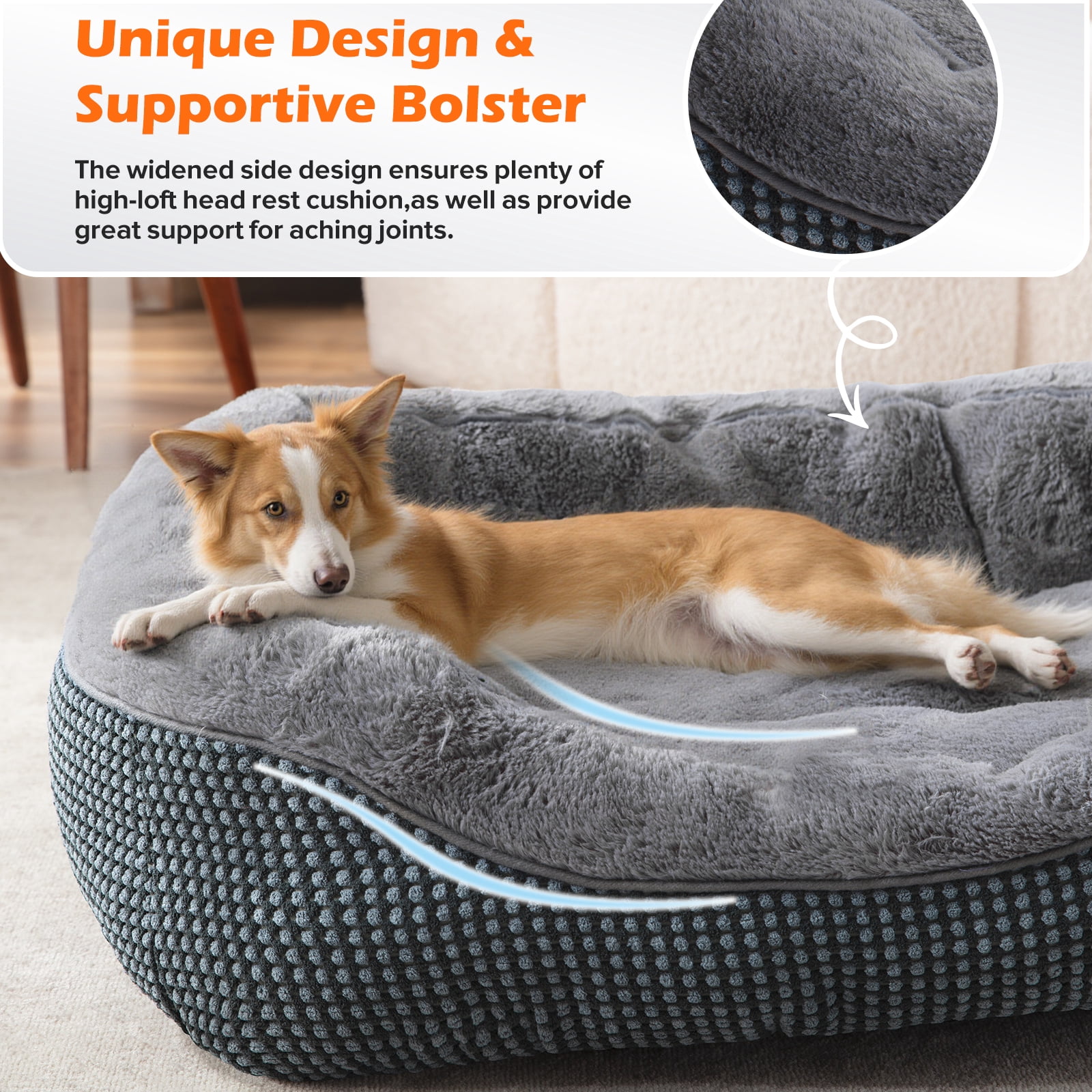 Small Dog Beds Washable, Puppy Beds for Small Dogs, Cat Beds for Indoor Cats, Rectangle Pet Beds with Anti Slip Bottom, Gray, 20"×19"×6"