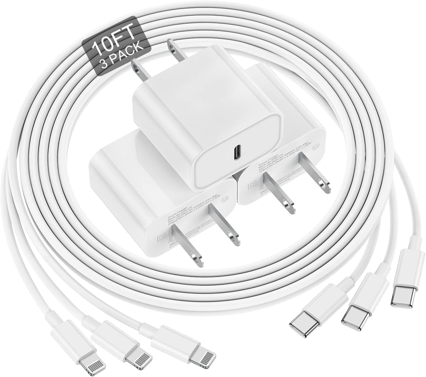 Phone Charger Fast Charging 10 FT, Long USB C to Lightning Cable 10 Foot with 20W USB C Rapid Phone Charger Block,MFi Certified,Compatible with iPhone 14 Pro/13Pro Max/12/11Pro/Mini, 3 Pack