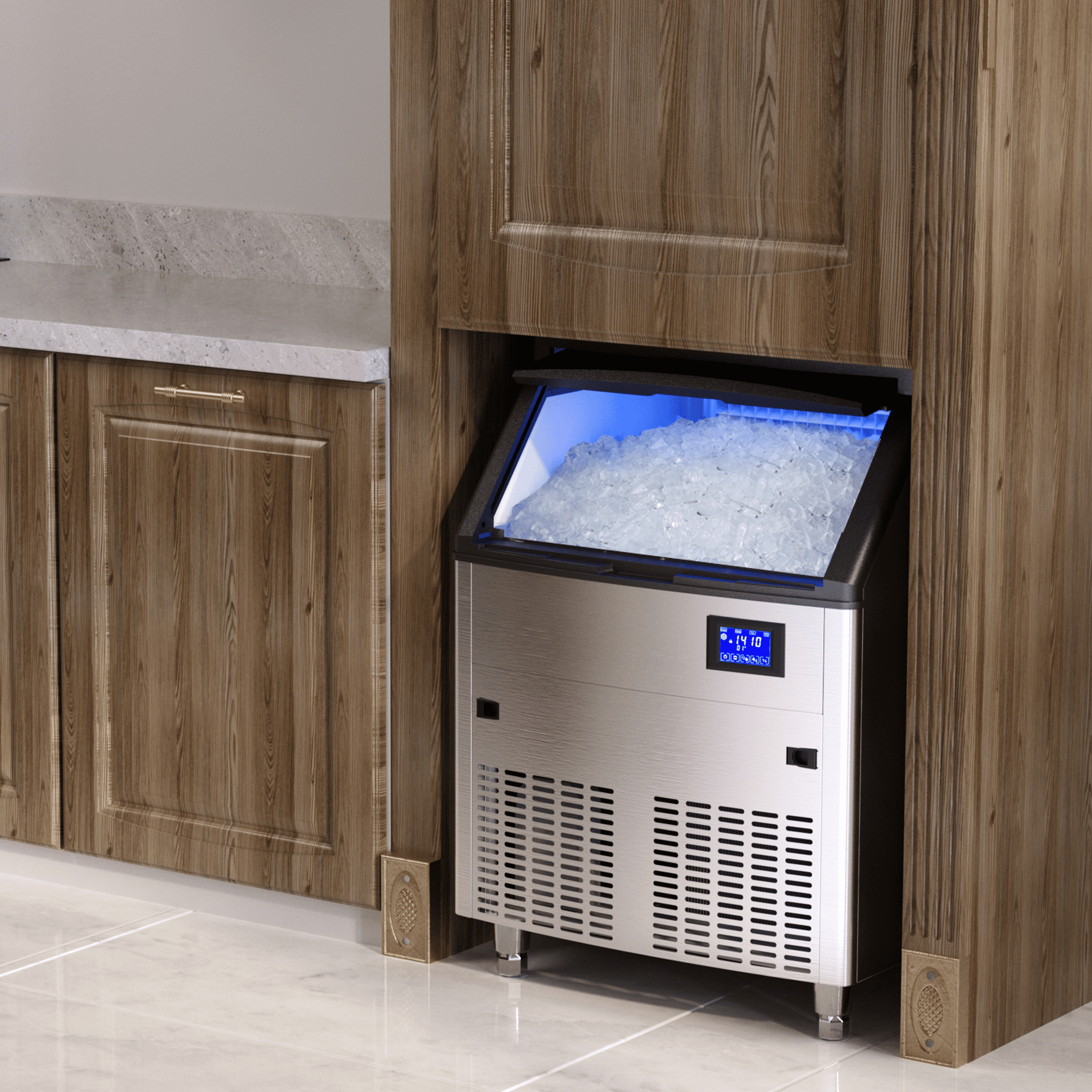 Coolake Commercial Under Counter Ice Maker 450lbs/24H with 130lbs Storage, Descaling Water Filter, Ice Ready in 5-15 min, DOE ETL Listed, 115V