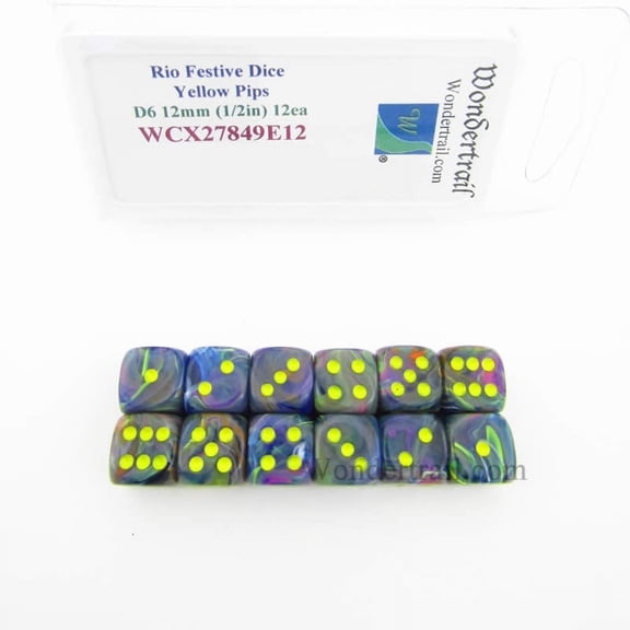Rio Festive Dice with Yellow Pips 12mm (1/2in) D6 Pack of 12 Wondertrail