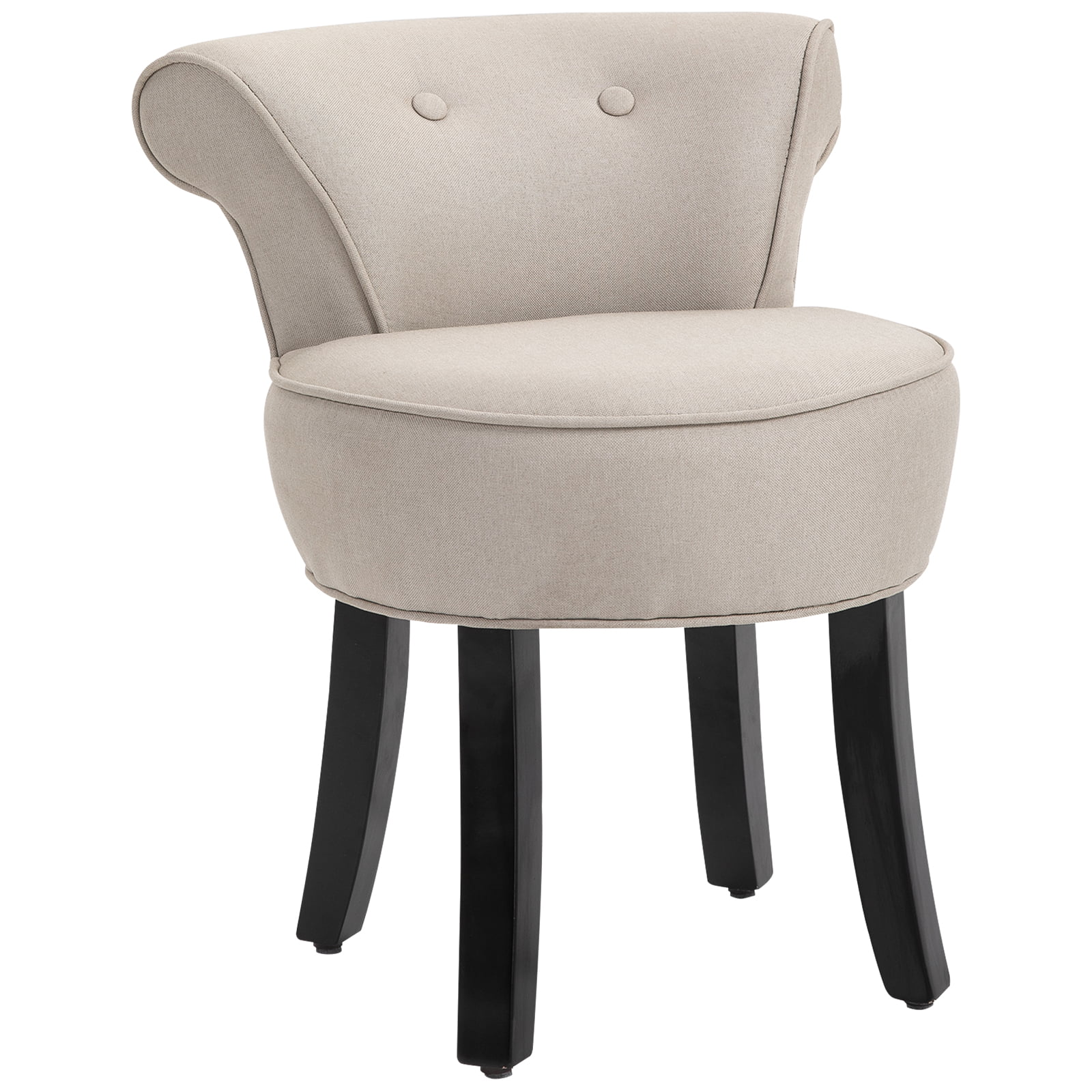 Homcom Upholstered Linen Vanity Stool With Curved Thick Padded Backrest