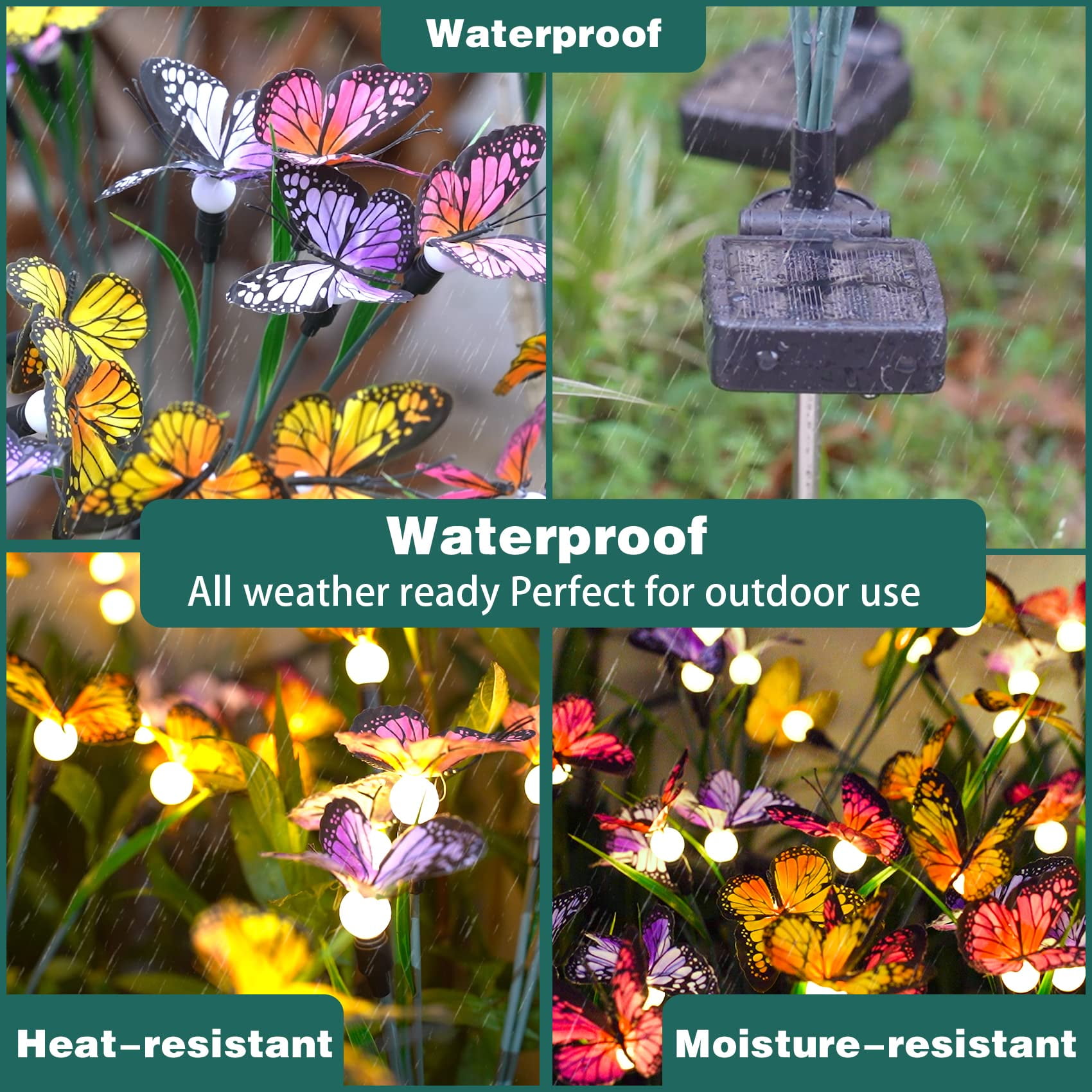 Binsuca Solar Garden Lights, Newest Swaying Butterfly Light, Swaying in The Wind, Solar Outdoor Lights, Yard Patio Pathway Decoration, High Flexibility Iron Wire & Realistic Butterflies(4 Pack)