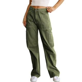 Cargo Pants for Women Lady Elastic High Waist Jogger Pockets Sweatpants ...