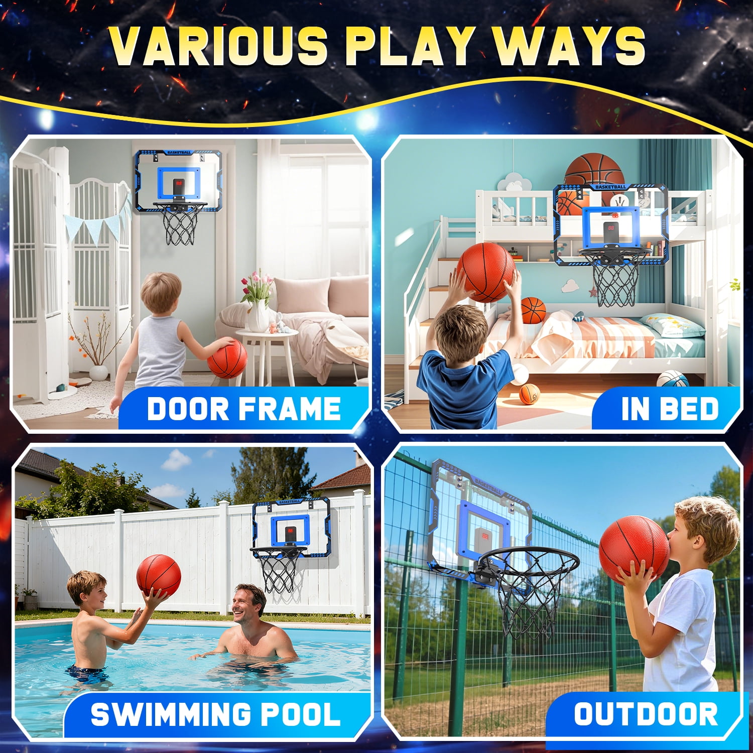 JoyStone Indoor Basketball Hoop for Kids, Mini Basketball Hoop with Electronic Scoreboard, Sounds, Over The Door Basketball Game Toys Gifts 3 Balls for Kids & Adults