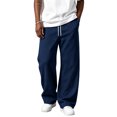 thumbnail image 5 of Havenx Baggy Sweatpants for Men Curved Wide Leg Drawstring Elastic Waist Joggers with Pockets Open Bottom Jogging Sweat Pants Lounge Loose Workout Athletic Casual Streetwear,Navy XL, 5 of 5