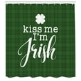 thumbnail image 3 of Kiss Me Shower Curtain, Irish Clover Silhouette with Hand Lettering Quote on Plaid Background, Fabric Bathroom Set with Hooks, 69W X 84L Inches Extra Long, Dark Green and White, by Ambesonne, 3 of 3