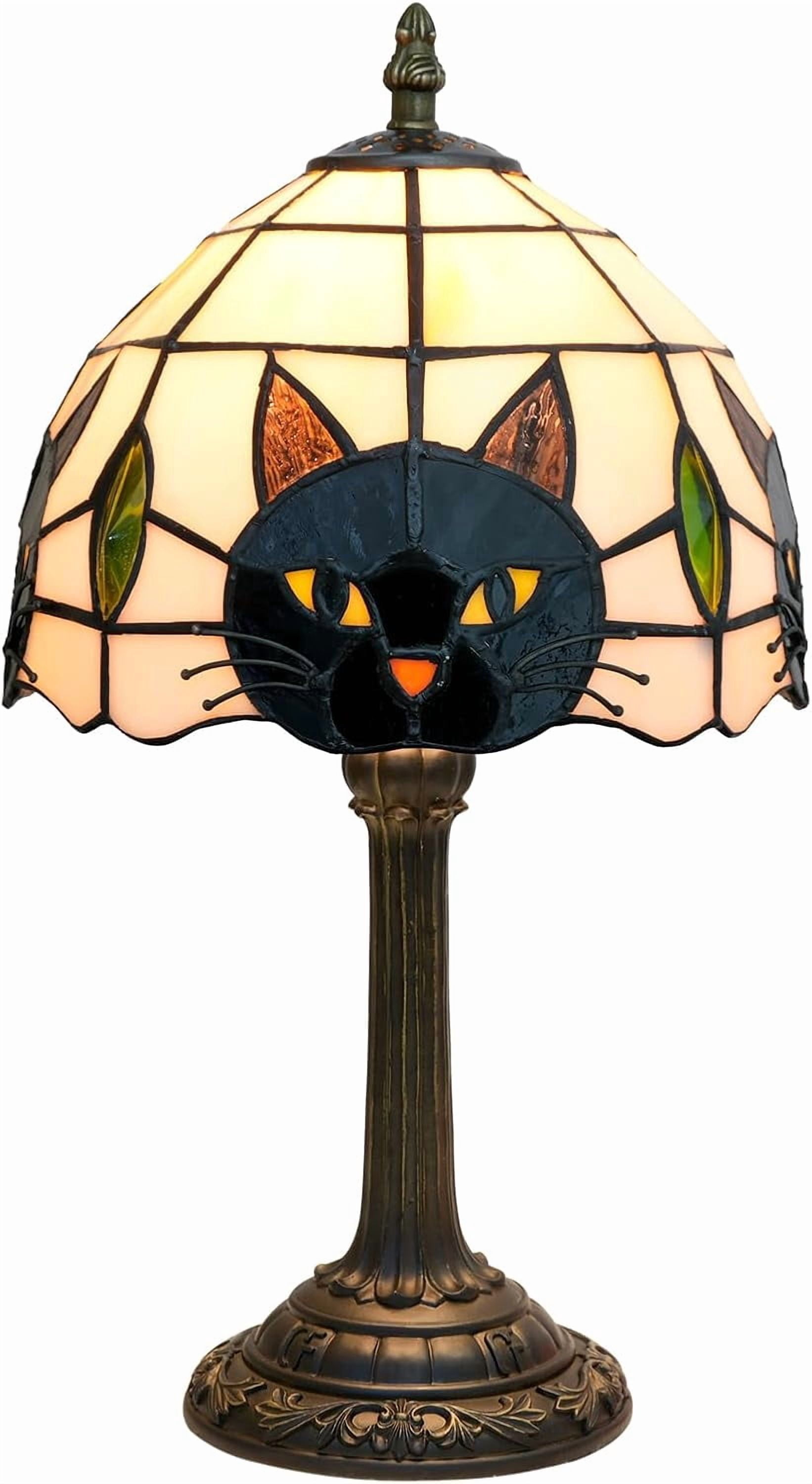 Style Black Cat Stained Glass Table Lamp Cute Small Quirky Table Lamp Bedroom Bedside lamp Living Room Dining Room Office Decoration Desk lamp Home Decoration Creative Gift Scene Props